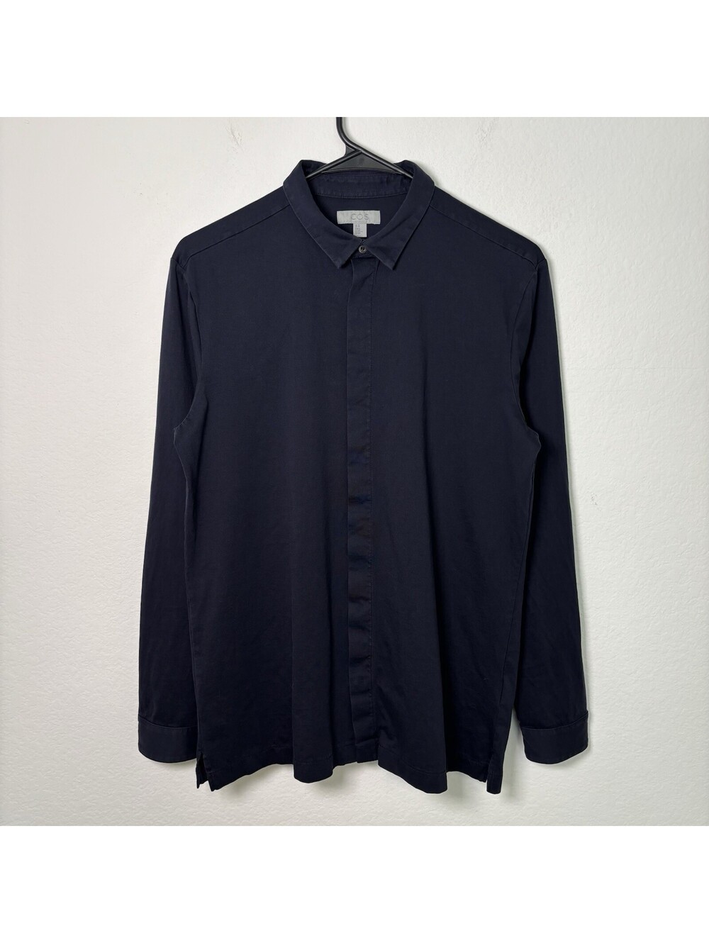 COS Mens Size Small Navy Blue Long Sleeve Cotton Button Down Shirt Closet Staple